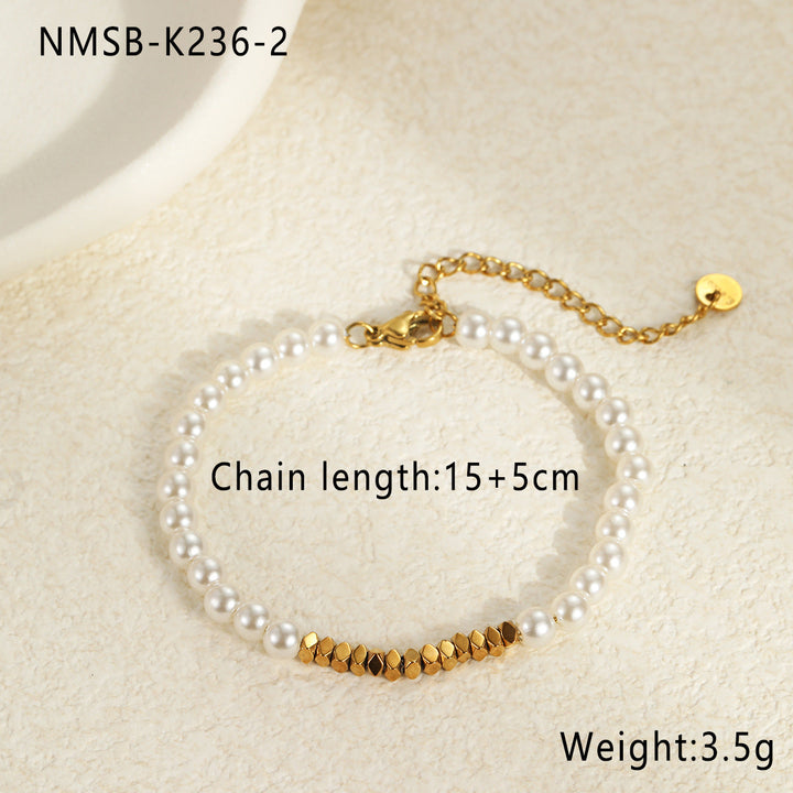 Elegant Baroque Shaped Imitation Pearl Stainless Steel Bracelet Earrings Twin Exquisite Jewelry