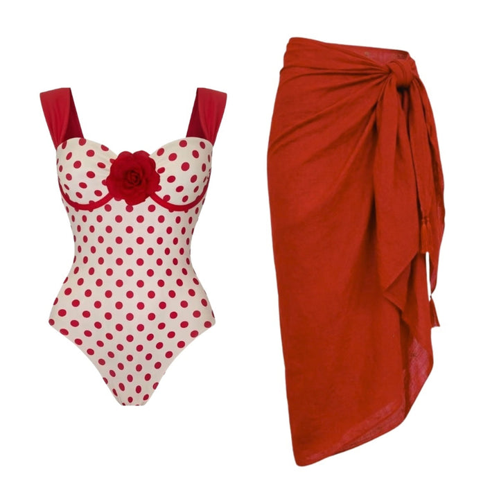 Swimsuit Red Retro Dots Spring One Piece Swimsuit Women