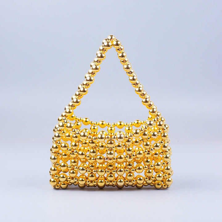 Trendy Best Silver Electroplated Hand Woven Acrylic Street Shooting Casual All Match Beaded Handbag