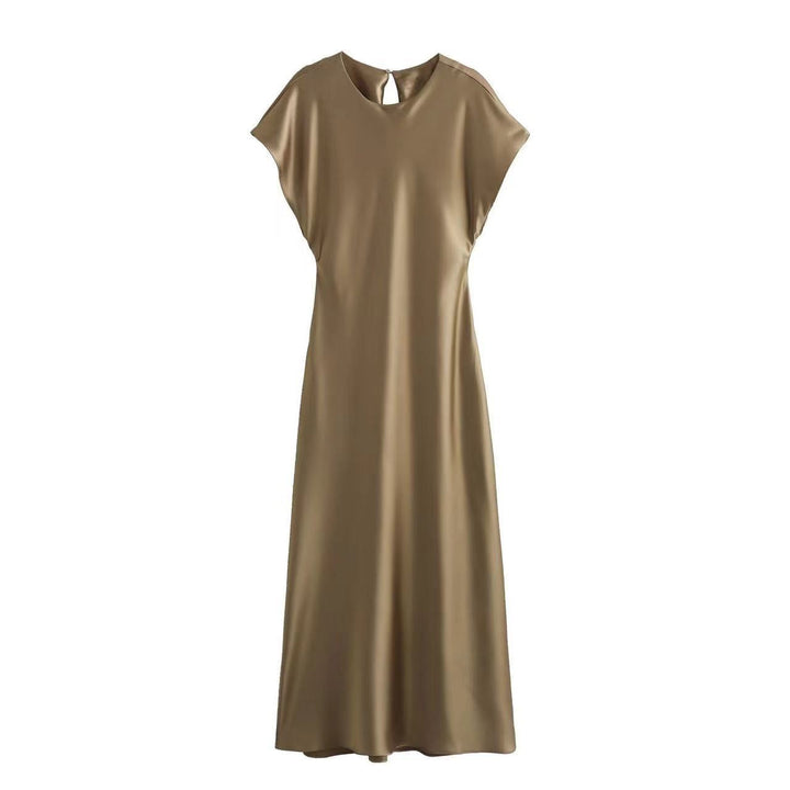 Satin Dress Satin Sleeveless Dress Casual Solid Color V neck Silk Satin Midi Dress