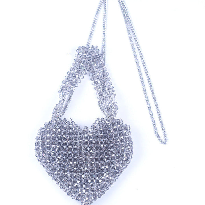 Silver Glass Acrylic Woven Heavy Craft Trendy Love Portable Messenger Bag