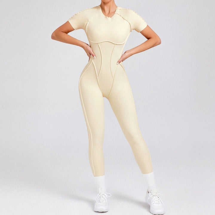 Autumn Winter Three Dimensional Backless Tight Short Sleeved Trousers Jumpsuit One Piece Sports Yoga Jumpsuit