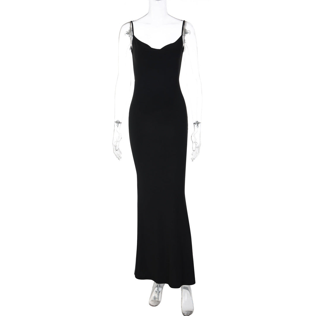 Summer Sequined Butterfly Decoration Solid Color Sexy Suspenders Backless Dress