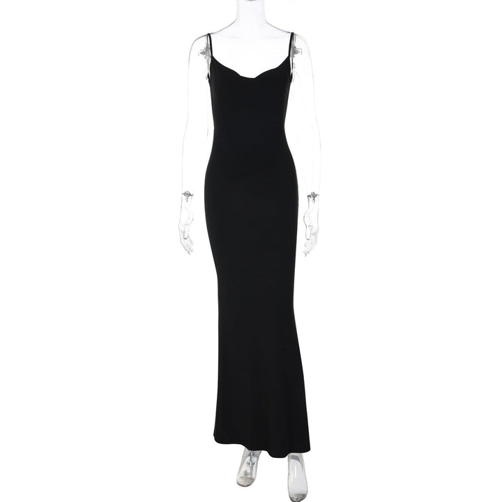 Summer Sequined Butterfly Decoration Solid Color Sexy Suspenders Backless Dress