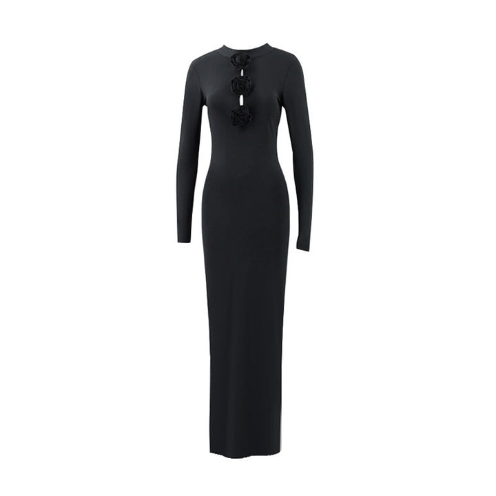 Fall Women Clothing Sexy Cutout Socialite Private Clothing Elegant Three Dimensional Floral Long Sleeve Slim Maxi Dress