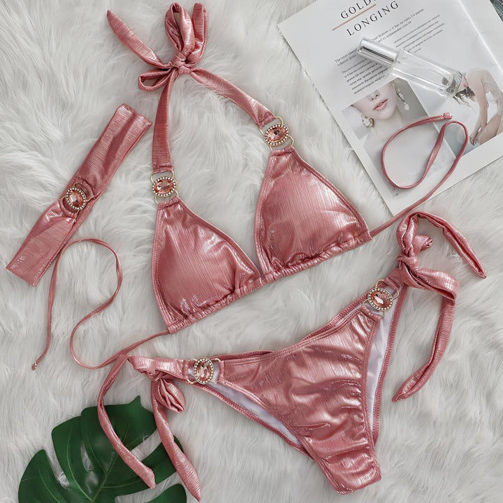 Sexy Bikini Crystal Diamond Three Piece Split Swimsuit Beach Shiny Women Swimsuit