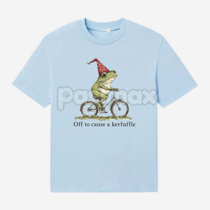 "Off to Cause a Kerfuffle" Frog Meme T-Shirt - Sarcastic Internet Slogan Tee, Unisex Funny Weirdcore Graphic, Viral Humor Apparel