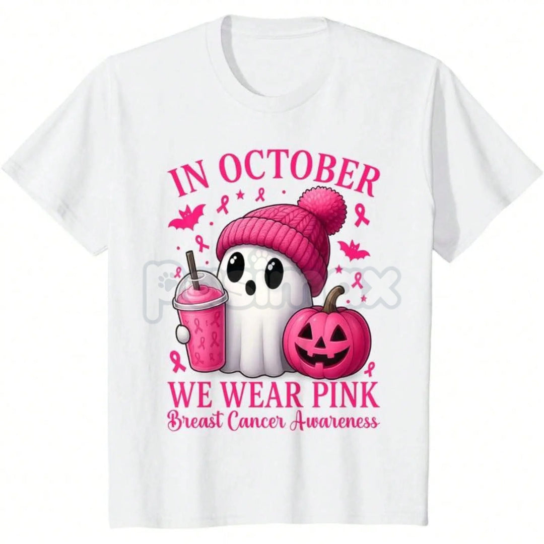 Pink Power Halloween Awareness Shirt - Cute Ghost & Pumpkin Breast Cancer Tee, October Statement Graphic