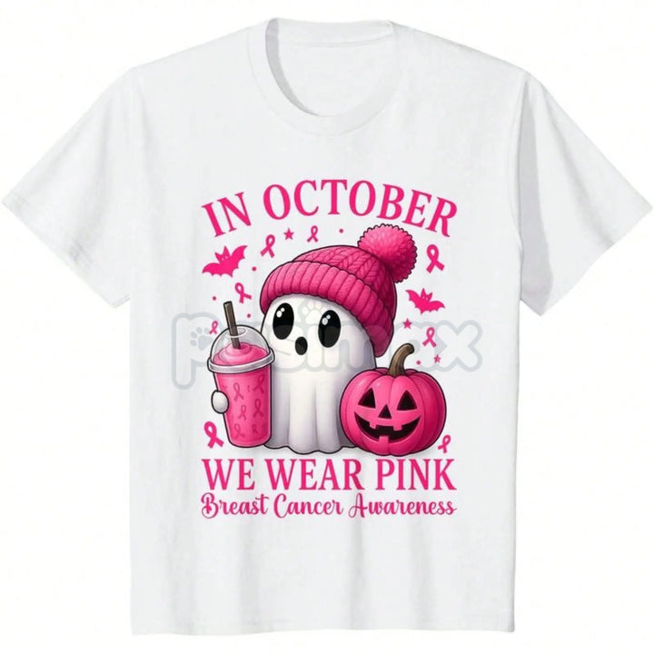 Pink Power Halloween Awareness Shirt - Cute Ghost & Pumpkin Breast Cancer Tee, October Statement Graphic