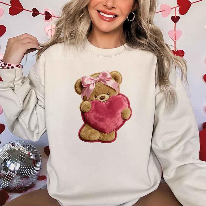 Plush Teddy Valentine Sweatshirt – Furry Look 3D Print Sweater