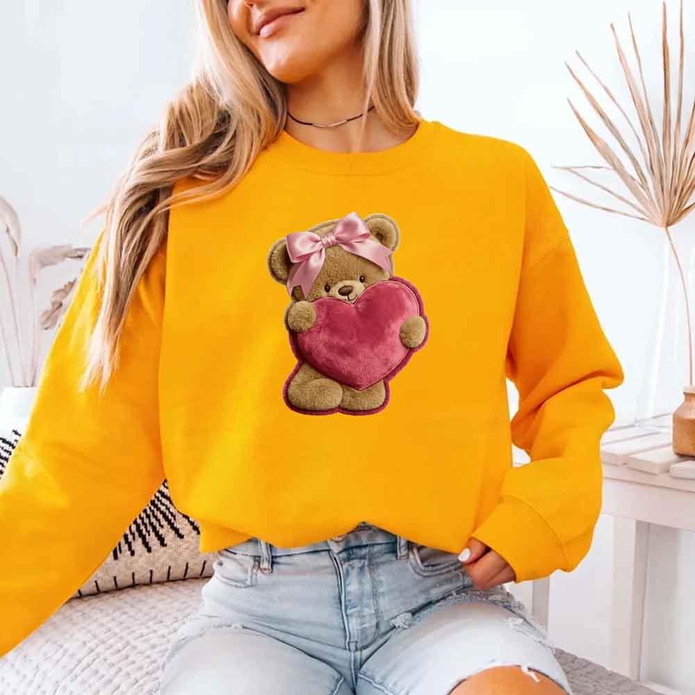 Plush Teddy Valentine Sweatshirt – Furry Look 3D Print Sweater