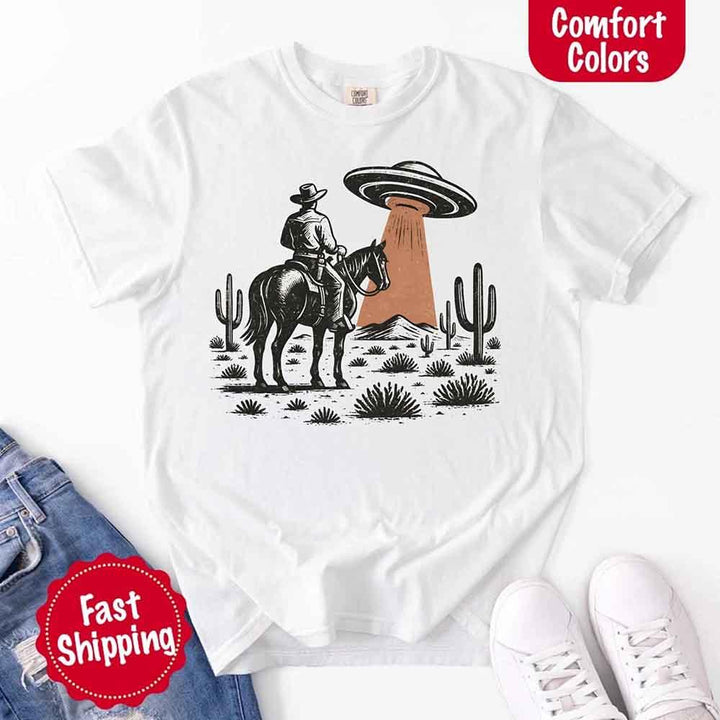 Retro UFO Cowboy Tee – Unisex Comfort Colors Shirt