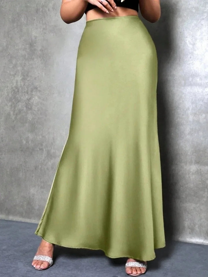 Satin Skirt Autumn Winter Simple A line Long Skirt Women Clothing
