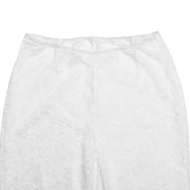 Elegant High Waisted Flared Pants See Through Lace Pants White Black Summer 2024 Women Fashion Clothes