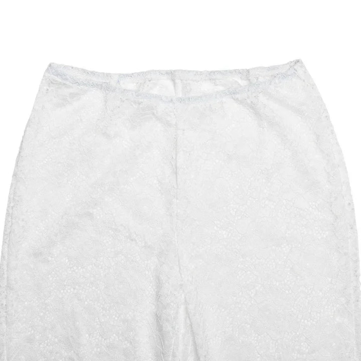 Elegant High Waisted Flared Pants See Through Lace Pants White Black Summer 2024 Women Fashion Clothes