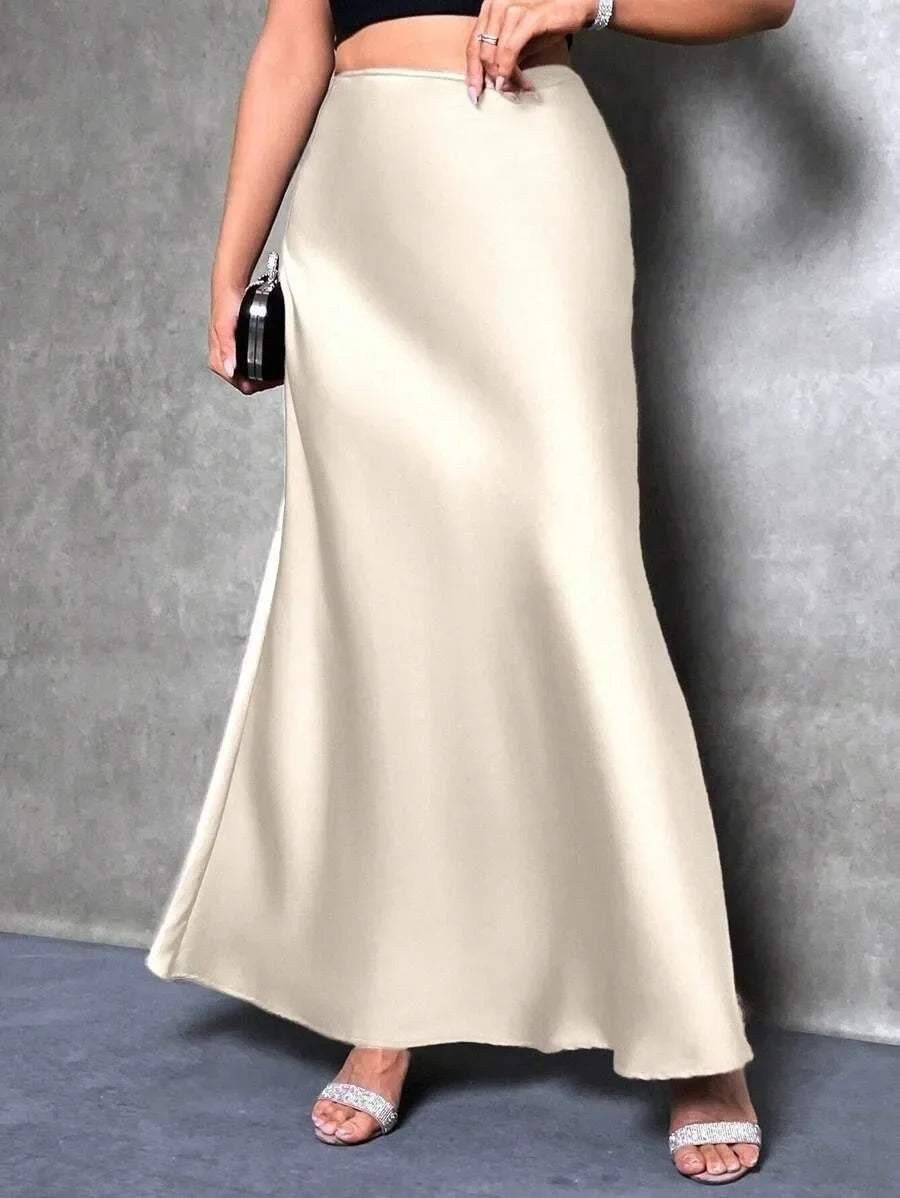 Satin Skirt Autumn Winter Simple A line Long Skirt Women Clothing