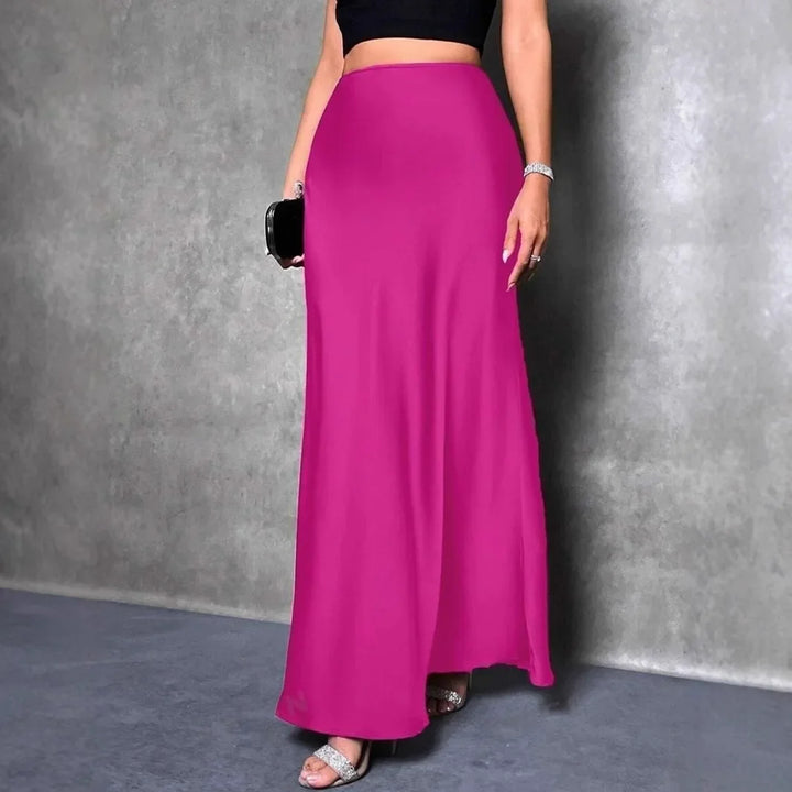 Satin Skirt Autumn Winter Simple A line Long Skirt Women Clothing