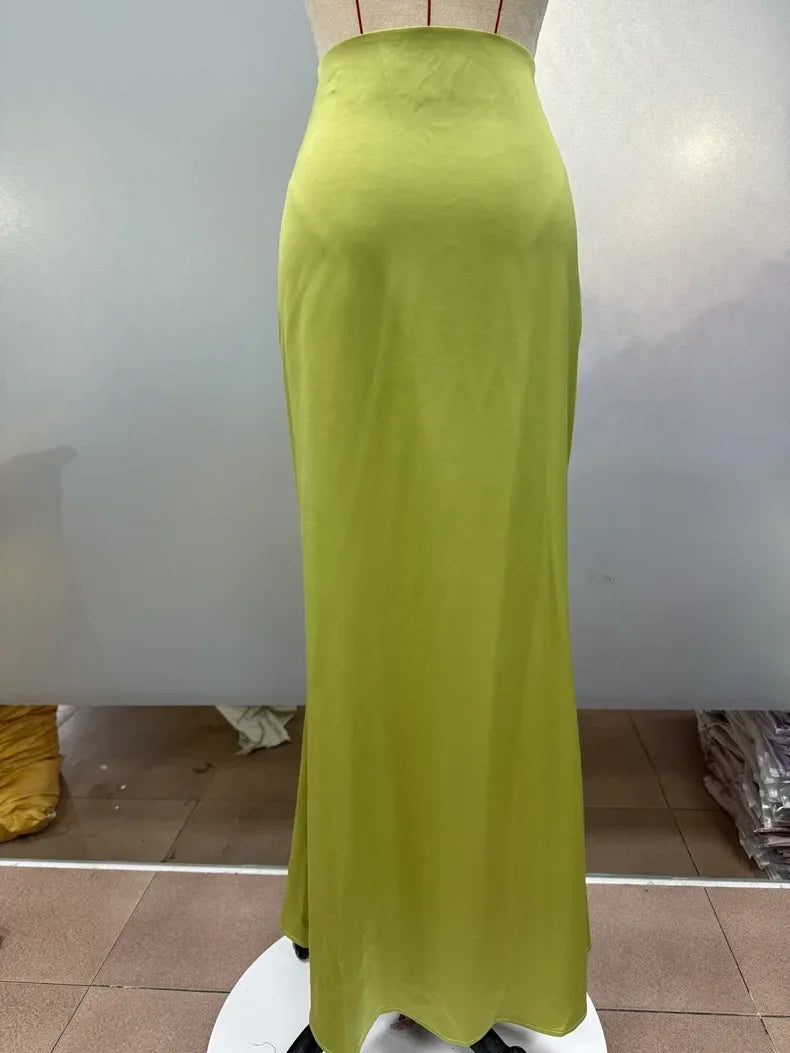 Satin Skirt Autumn Winter Simple A line Long Skirt Women Clothing