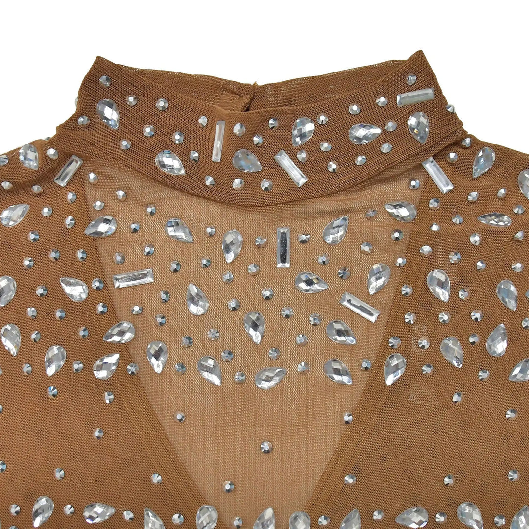 Glam See-Through Mesh Crystal Night Out Dress Birthday Outfits Vestido Women's Silver Rhinestones Long Maxi Dress