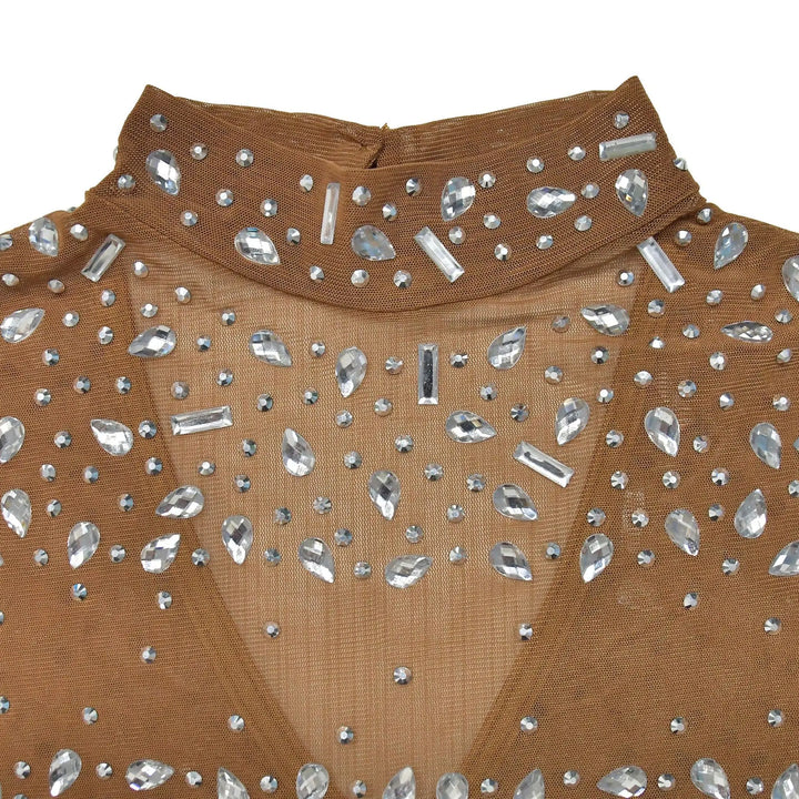 Glam See-Through Mesh Crystal Night Out Dress Birthday Outfits Vestido Women's Silver Rhinestones Long Maxi Dress