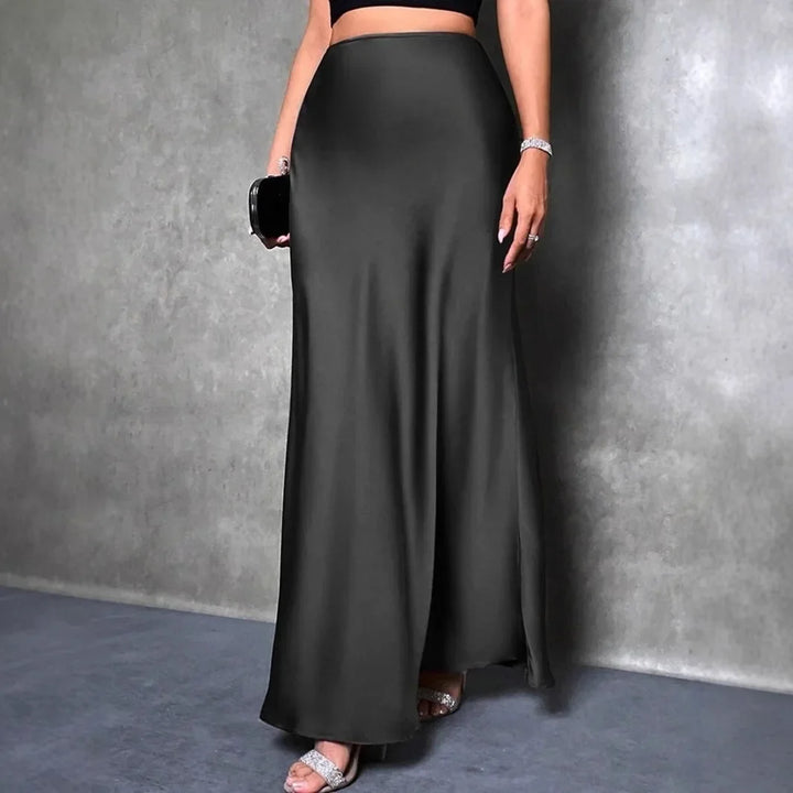 Satin Skirt Autumn Winter Simple A line Long Skirt Women Clothing