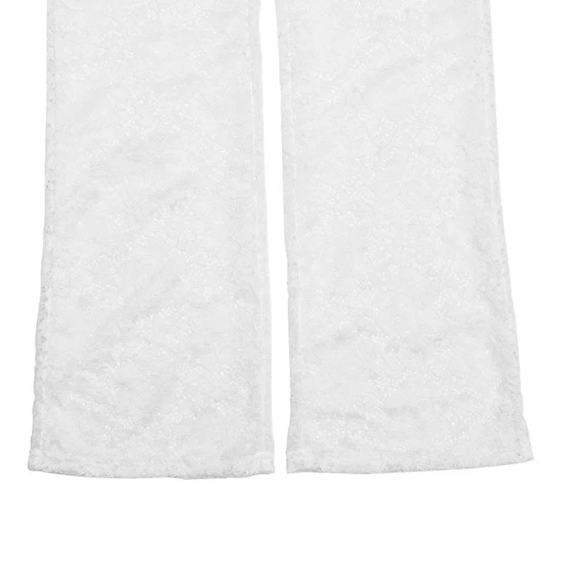 Elegant High Waisted Flared Pants See Through Lace Pants White Black Summer 2024 Women Fashion Clothes