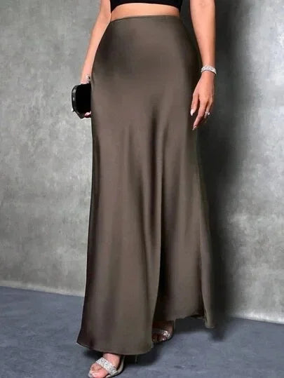 Satin Skirt Autumn Winter Simple A line Long Skirt Women Clothing