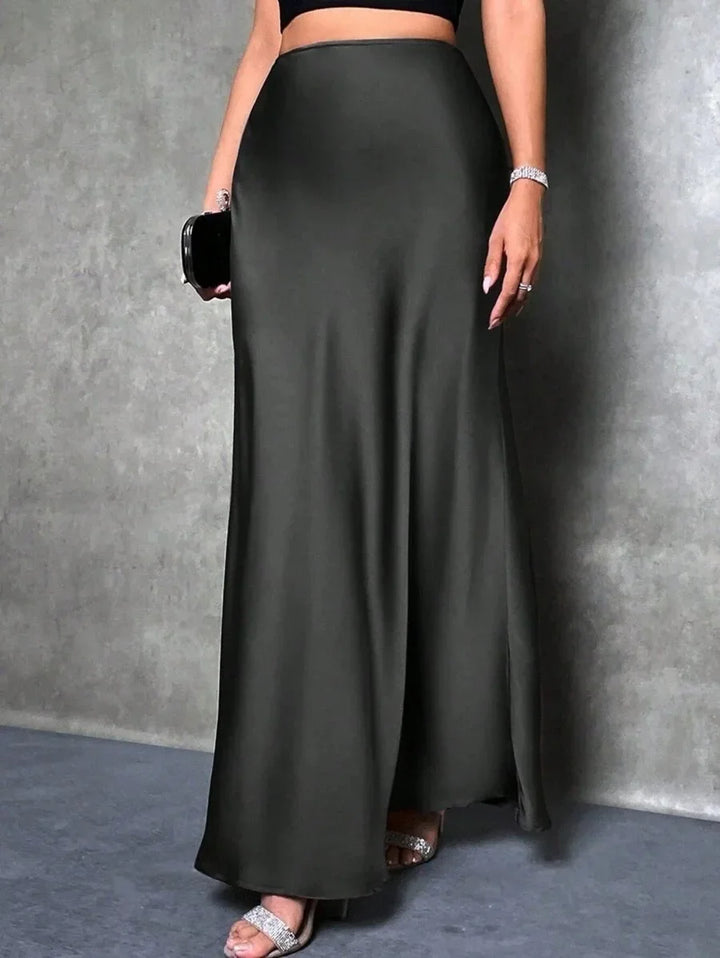 Satin Skirt Autumn Winter Simple A line Long Skirt Women Clothing
