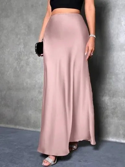 Satin Skirt Autumn Winter Simple A line Long Skirt Women Clothing