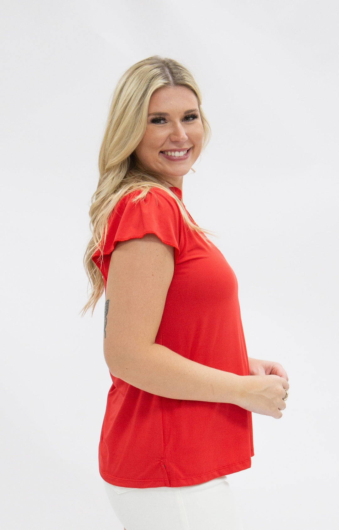 The Nicole V-Neck Top, Red
