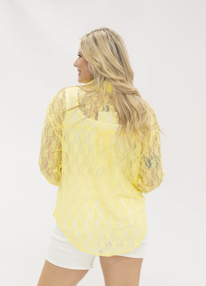 Kathryn Classic Button-Up, Yellow Lace