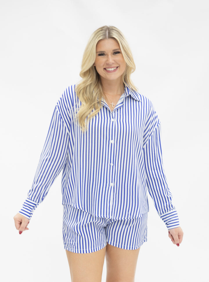 Trouser Shorts, Blue Stripes