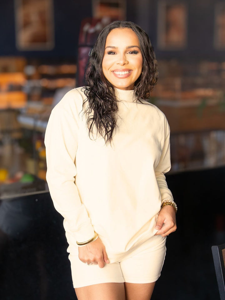Mock Neck Sweatshirt, Ivory