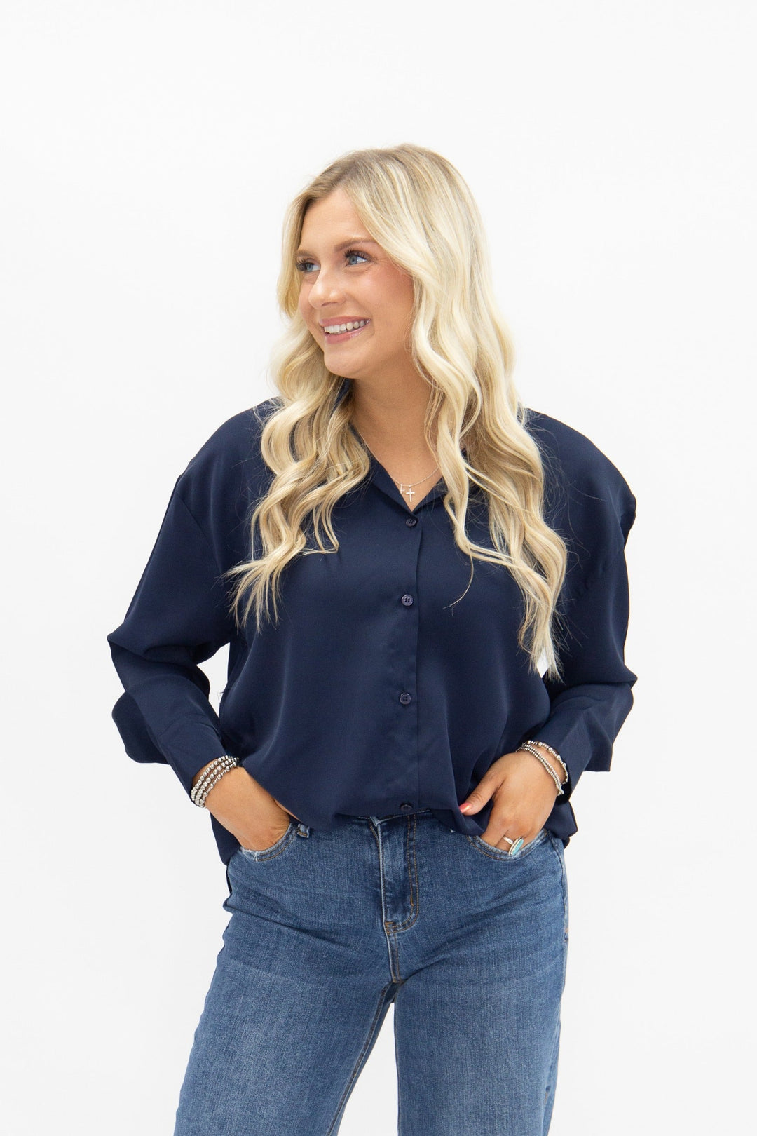 Kathryn Classic Button-Up, Navy