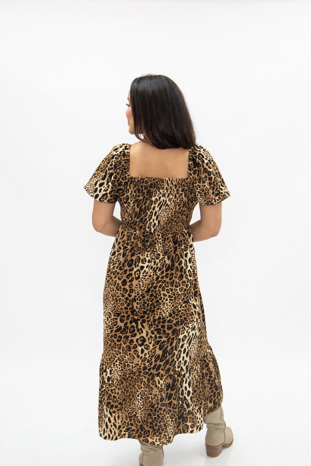 Puff Sleeve Midi Dress, Leopard