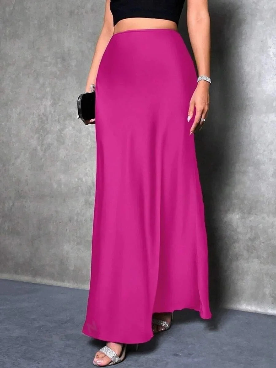 Satin Skirt Autumn Winter Simple A line Long Skirt Women Clothing