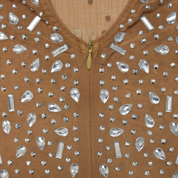 Glam See-Through Mesh Crystal Night Out Dress Birthday Outfits Vestido Women's Silver Rhinestones Long Maxi Dress