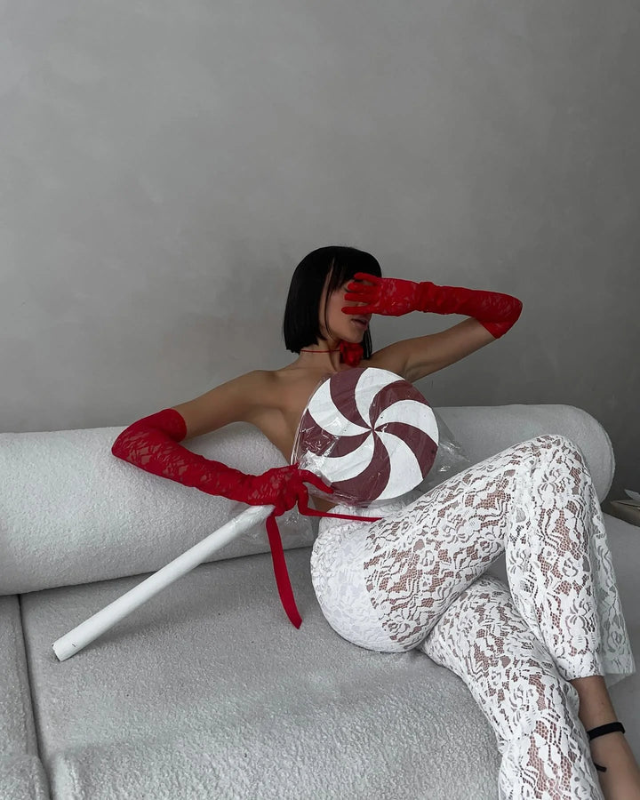 High Waist Pants Ladies Sexy Beach Cover Up Trousers Flare Pants New Black White Lace Sheer Wide Leg Pants