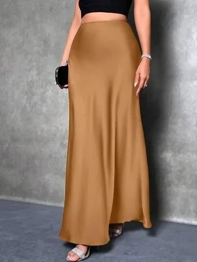 Satin Skirt Autumn Winter Simple A line Long Skirt Women Clothing