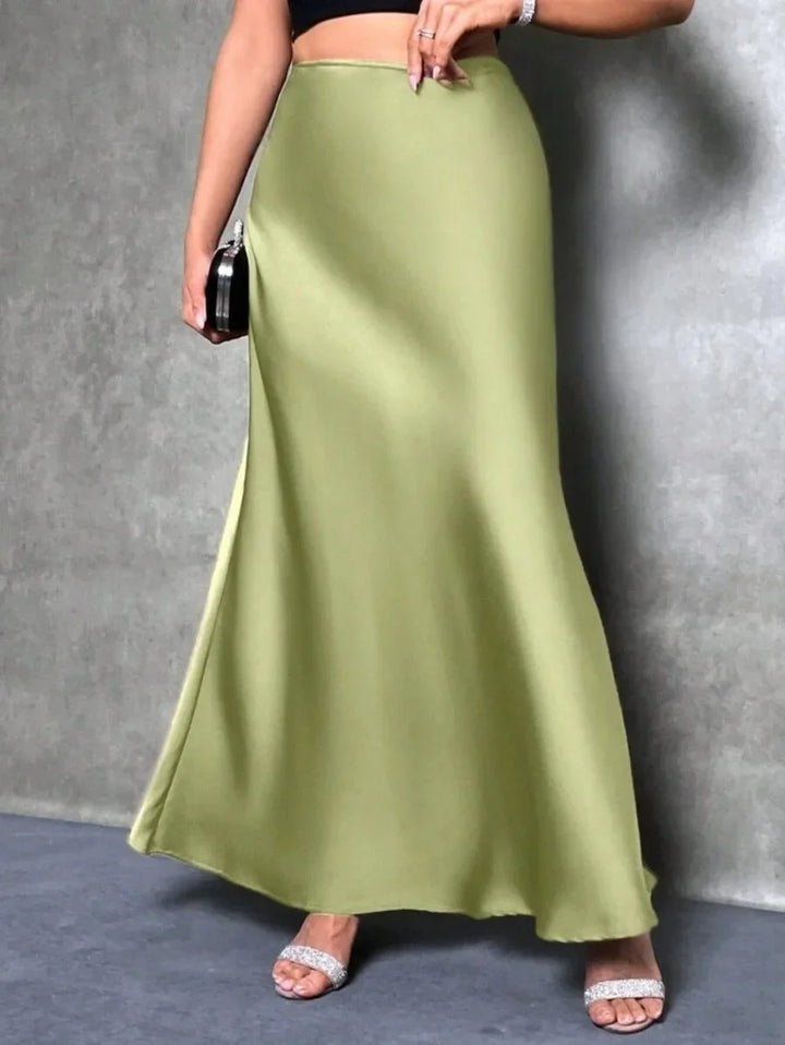 Satin Skirt Autumn Winter Simple A line Long Skirt Women Clothing