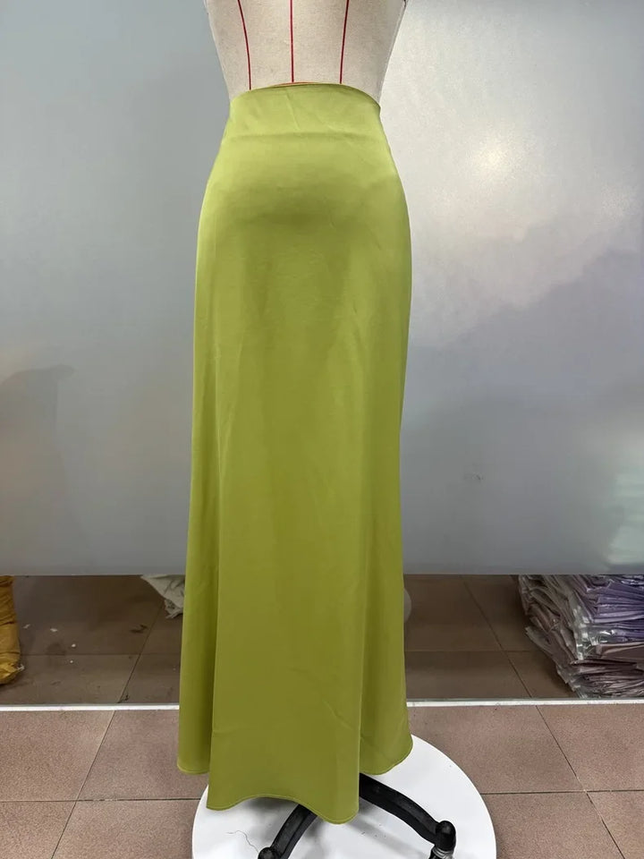 Satin Skirt Autumn Winter Simple A line Long Skirt Women Clothing