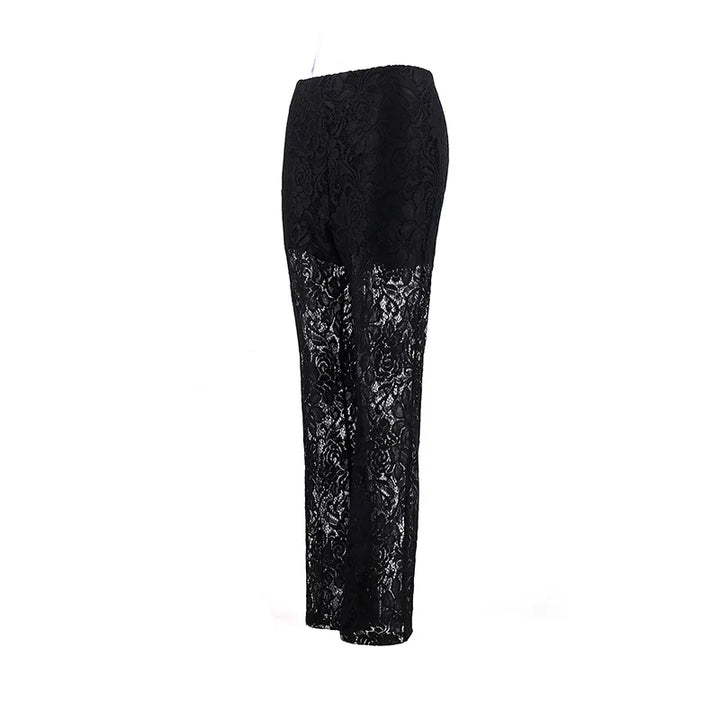 High Waist Pants Ladies Sexy Beach Cover Up Trousers Flare Pants New Black White Lace Sheer Wide Leg Pants