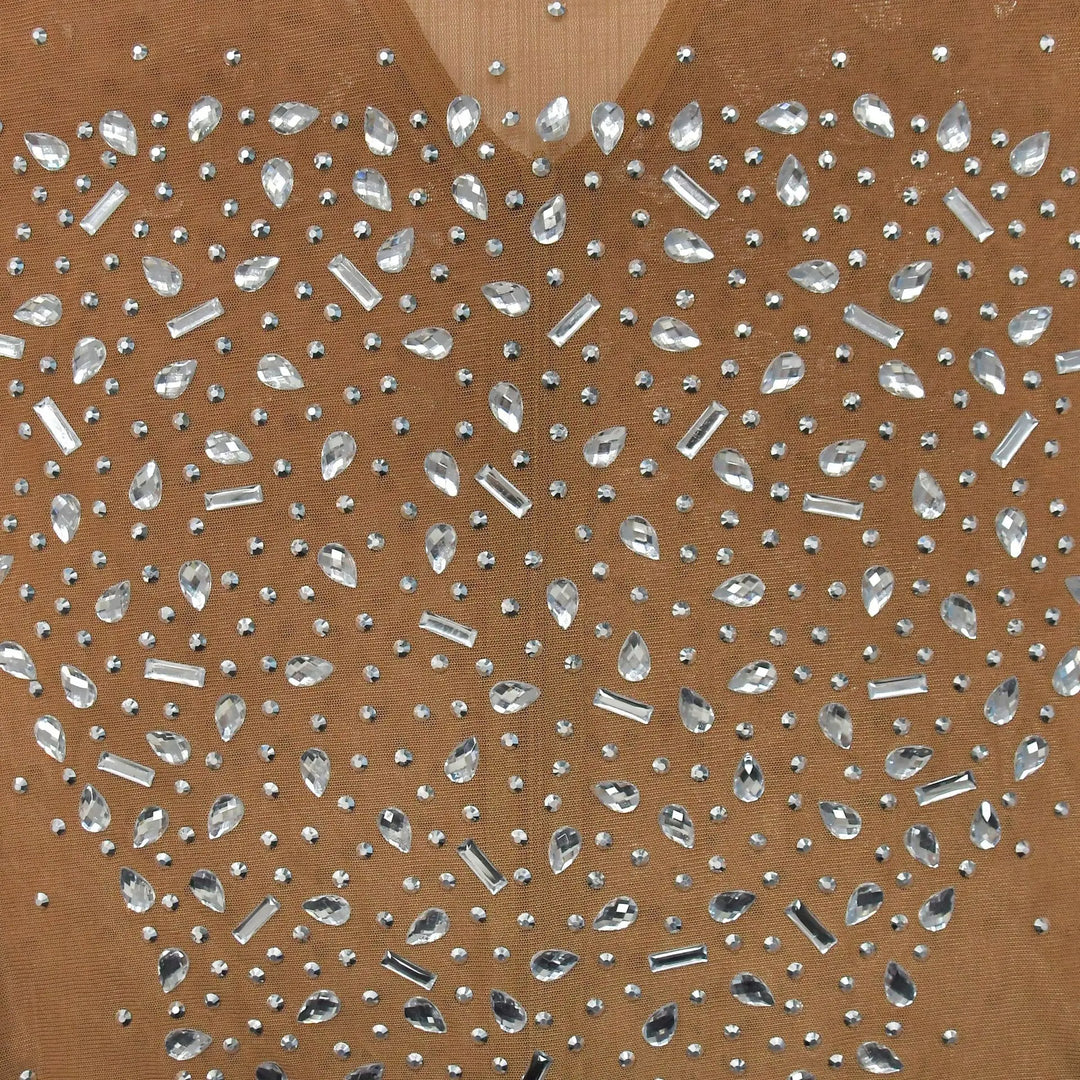 Glam See-Through Mesh Crystal Night Out Dress Birthday Outfits Vestido Women's Silver Rhinestones Long Maxi Dress