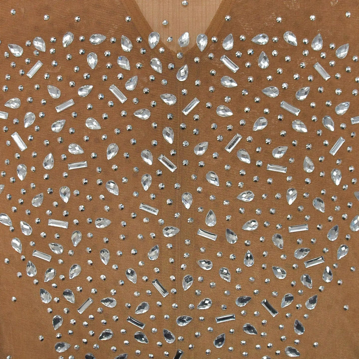 Glam See-Through Mesh Crystal Night Out Dress Birthday Outfits Vestido Women's Silver Rhinestones Long Maxi Dress