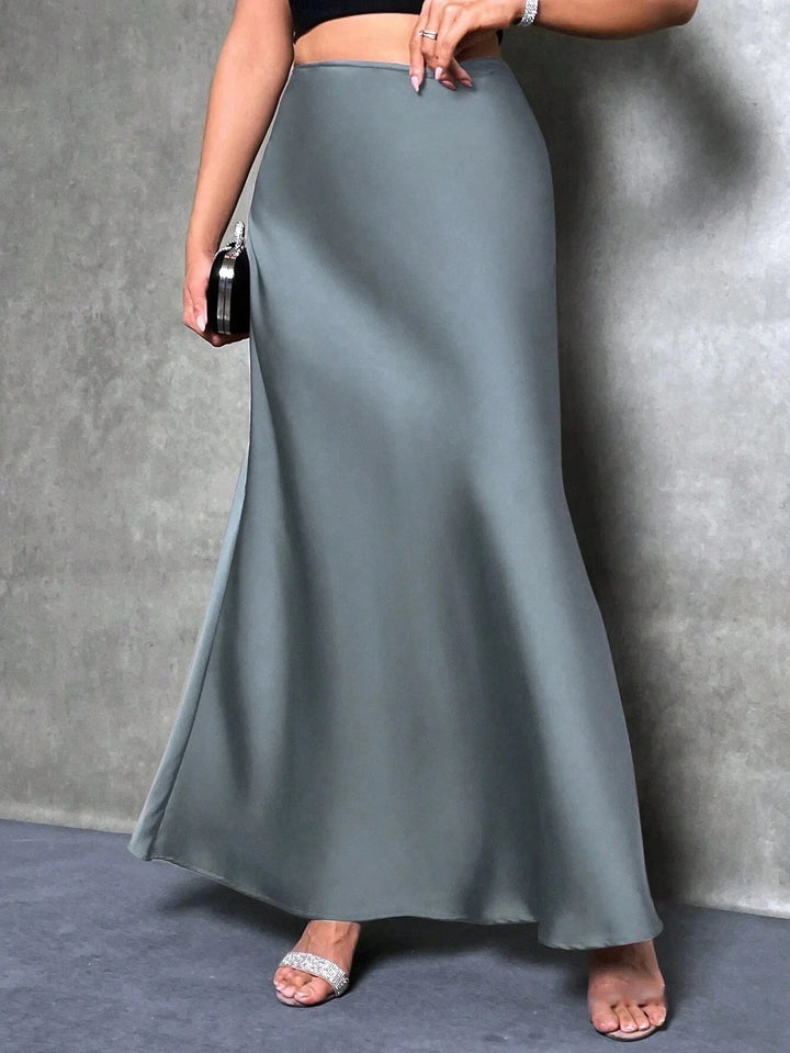 Satin Skirt Autumn Winter Simple A line Long Skirt Women Clothing
