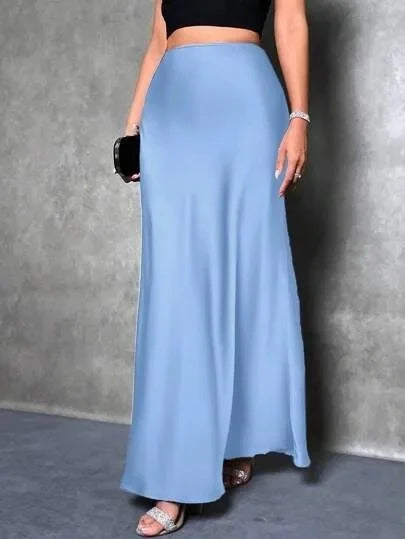 Satin Skirt Autumn Winter Simple A line Long Skirt Women Clothing