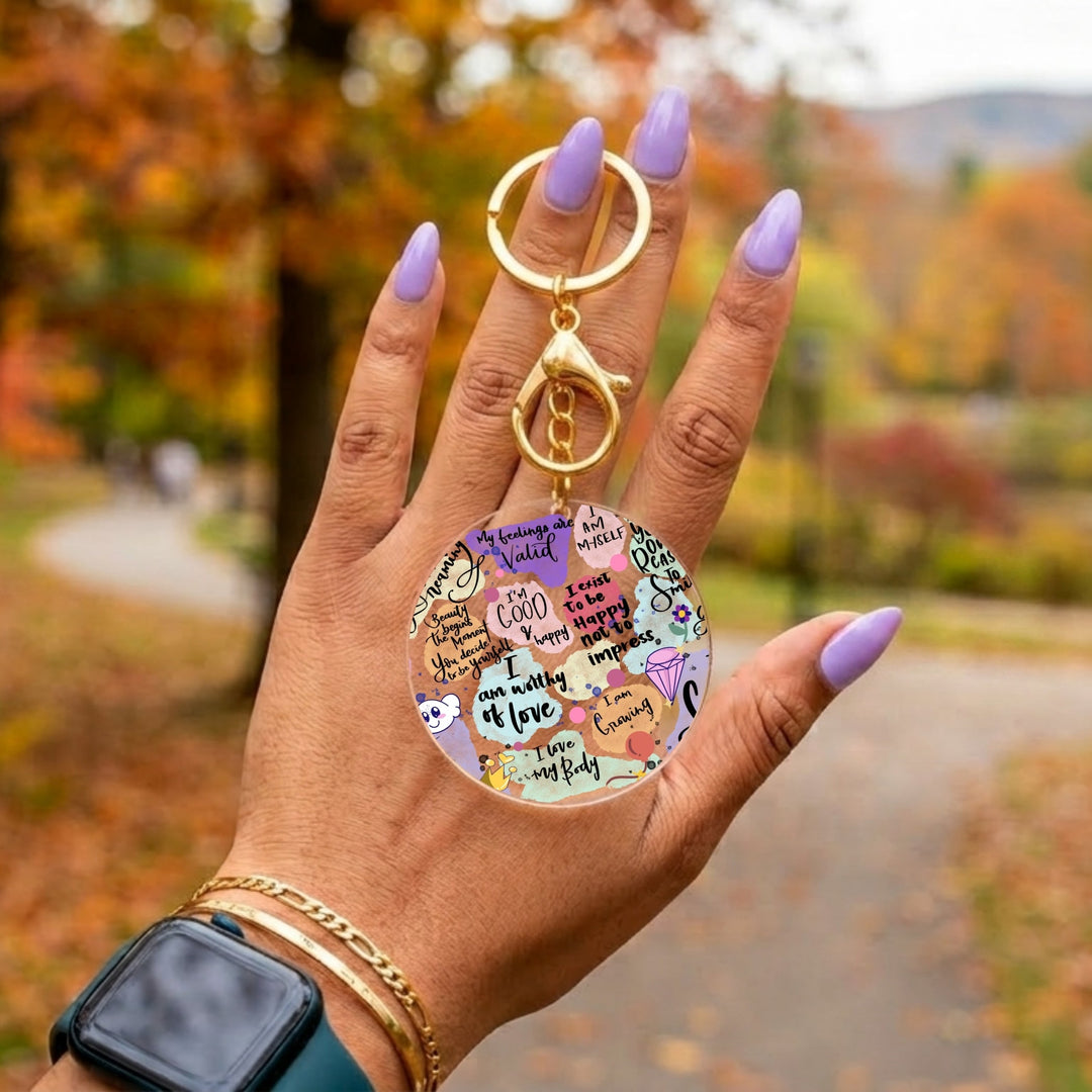 Self-Love Affirmations Acrylic Keychain with Charm