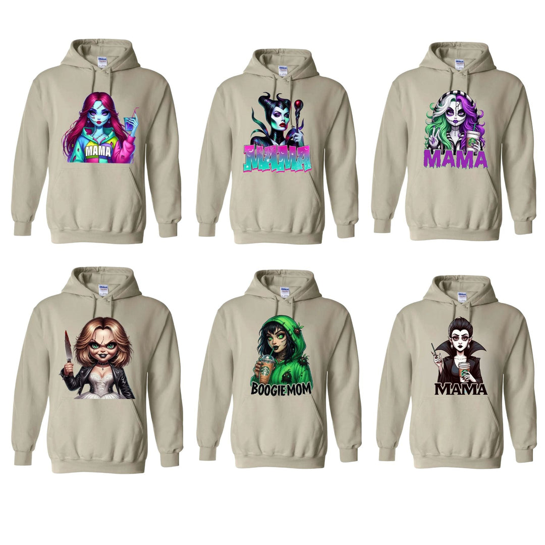 Spooky Mama Movies Characters Hoodie – Cool Halloween Pullover for Moms, Cozy & Funny Horror Film Fan Gift