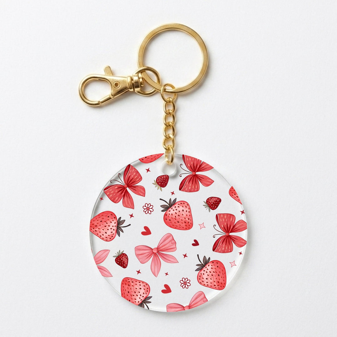 Strawberry Coquette Bows Acrylic Keychain with Charm