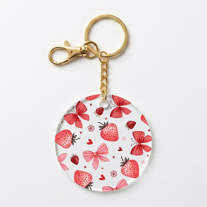 Strawberry Coquette Bows Acrylic Keychain with Charm
